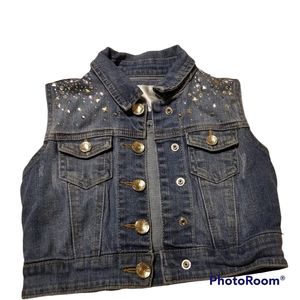 Justice Girls Studded Denim Vest Sleeveless Rhinestones Size 6/7